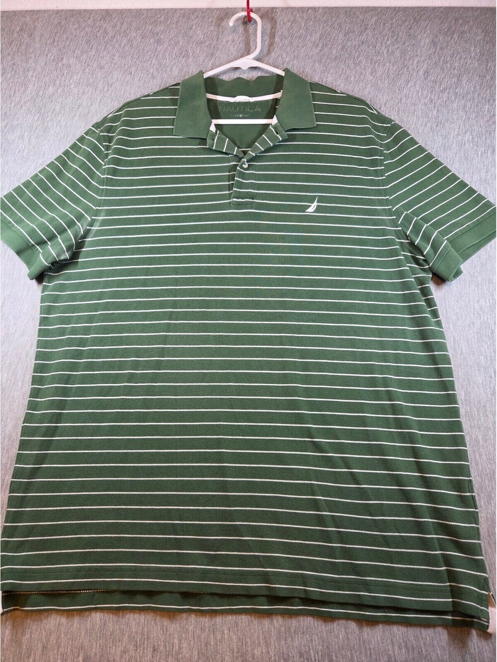 Nautica Classic Fit Green and White Striped Polo Shirt Size Large